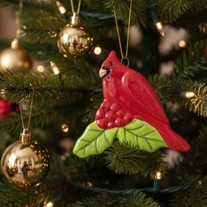 Large Ceramic Red Cardinal Loved One Memorial Christmas Ornament Hanging Decor